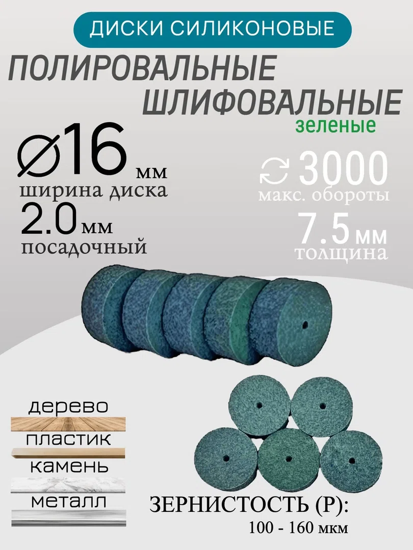 Диски шлифовальные/полировальные Tornadotool d 16х7.5х2 мм 5 шт. — P150 (серый)