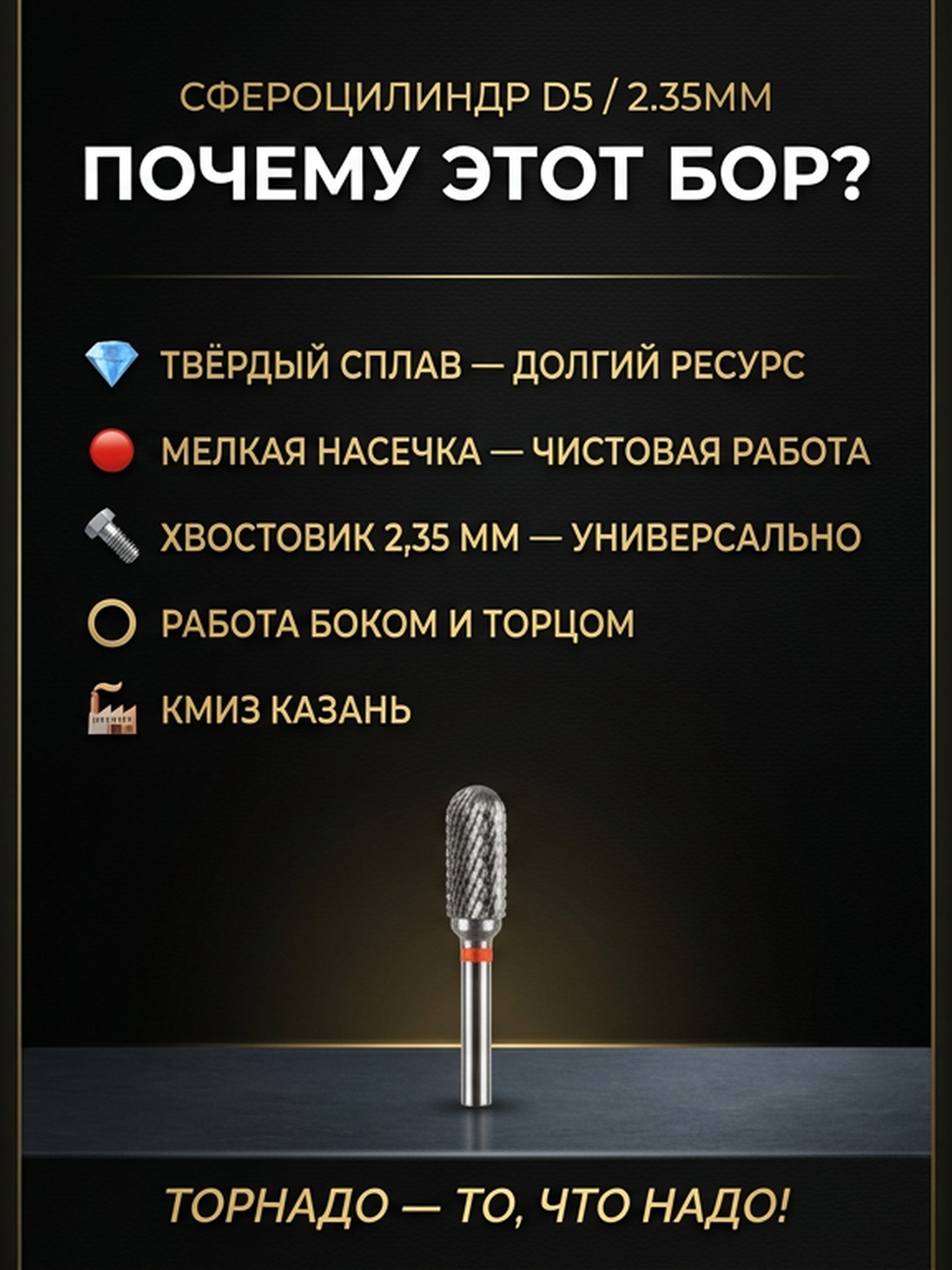 Сфероцилиндр с мелкой насечкой d 5мм, хвостовик d 2.35мм — фото 3