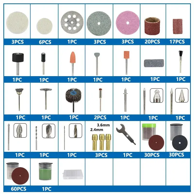 Насадки для гравера, 216 предметов, хвостовик 3 мм — фото 7