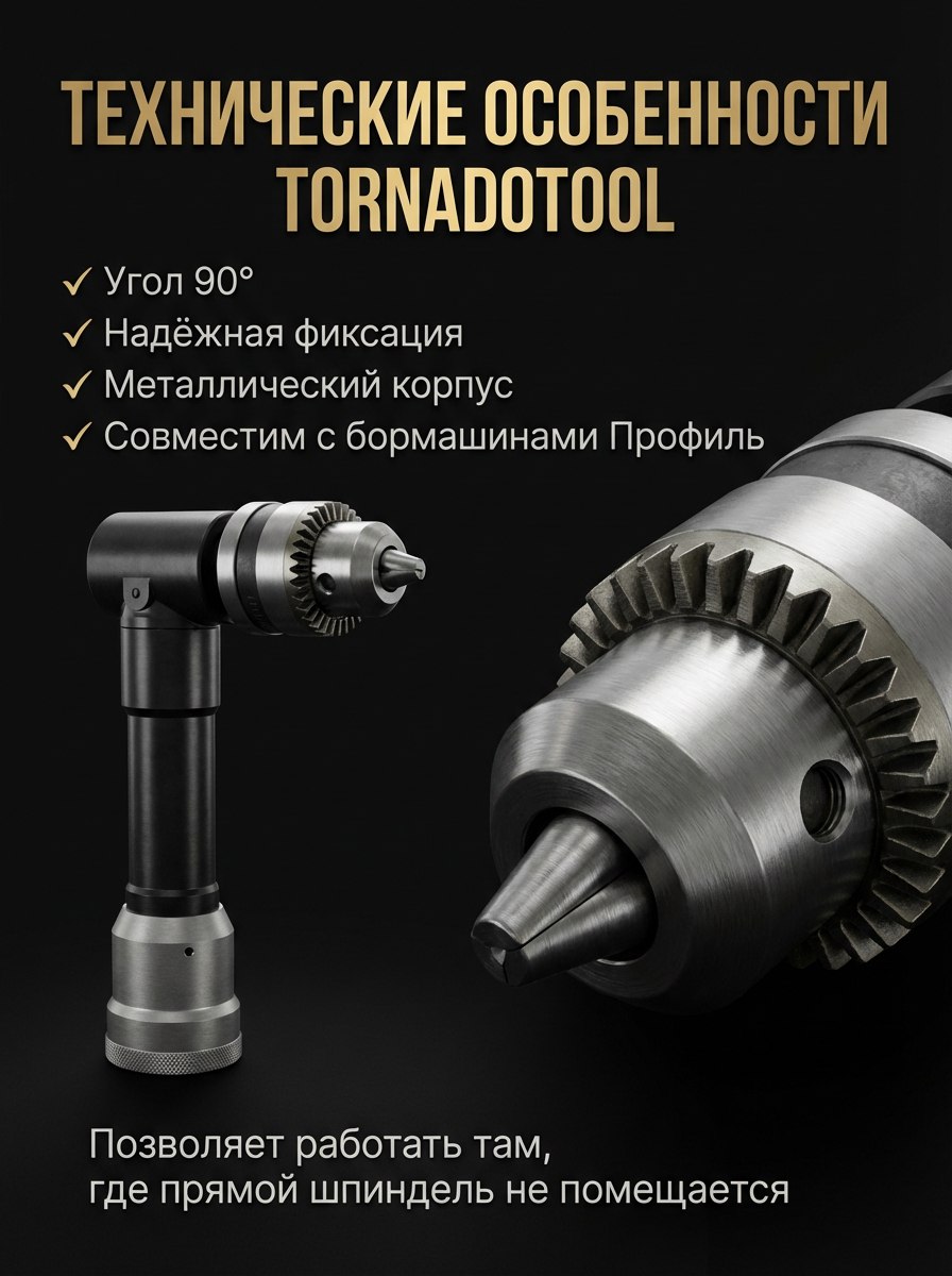 Угловой шпиндель Tornadotool с трехкулачковым патроном — фото 2