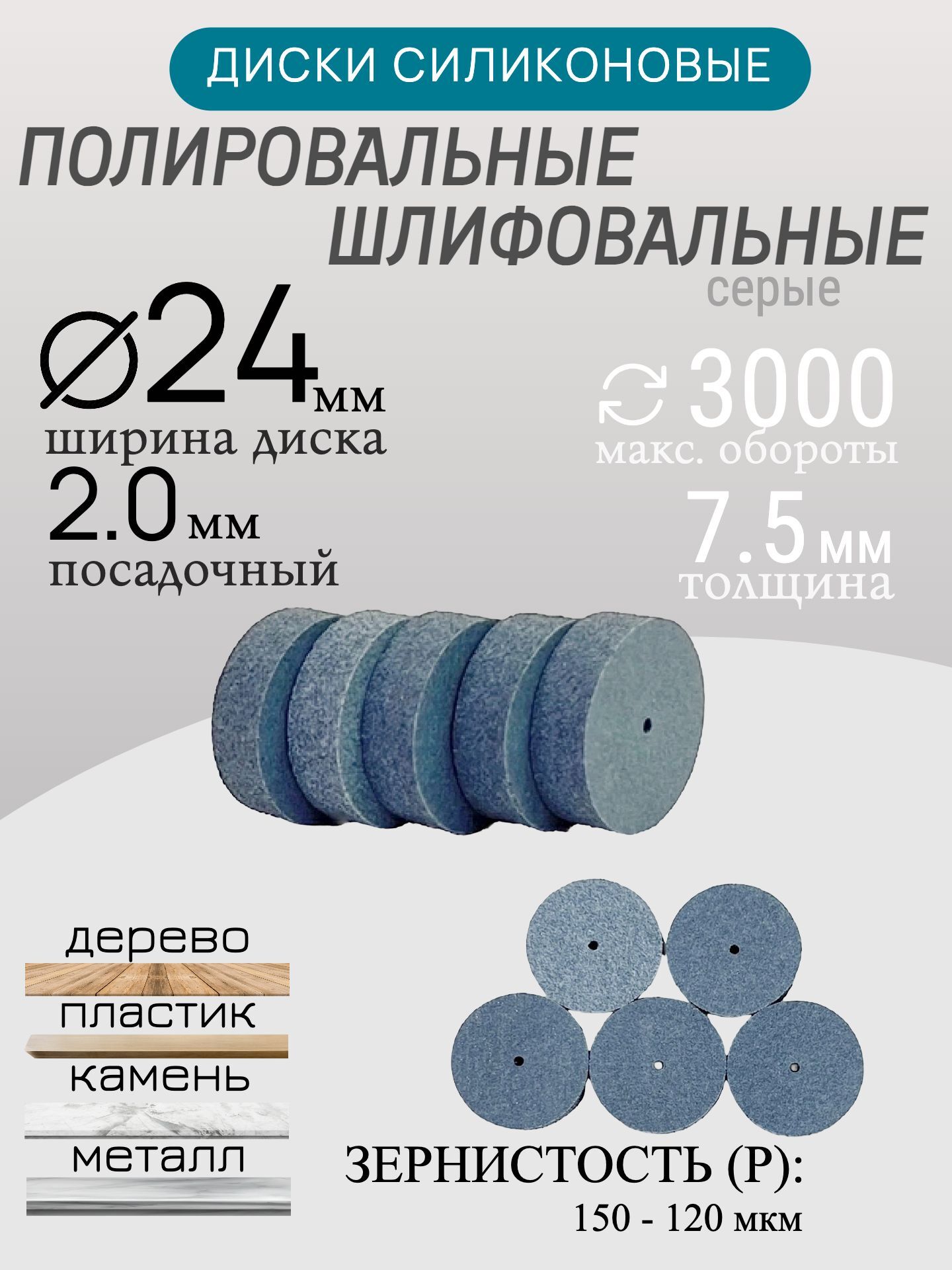 Диски шлифовальные/полировальные Tornadotool d 24х7.5х2 мм 5 шт. — P5000 (белый) — фото 3